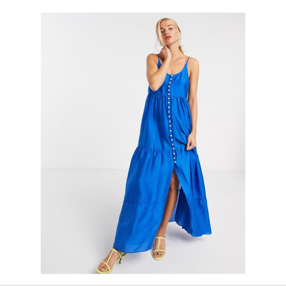 NWT & Other Stories Buttoned Maxi Strap Dress in Blue